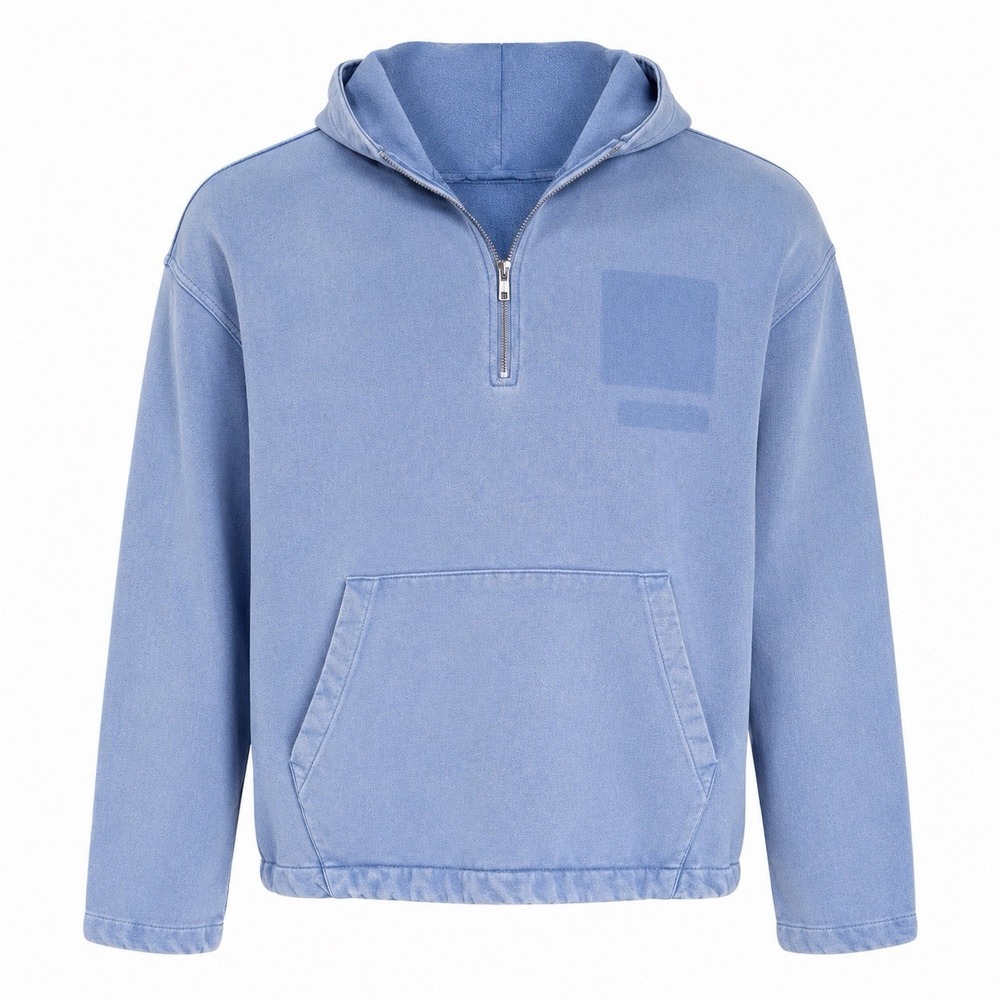 Zara Blue Quarter Zip Hoodie Oversized Kangaroo Pocket Casual Y2K L-XL
